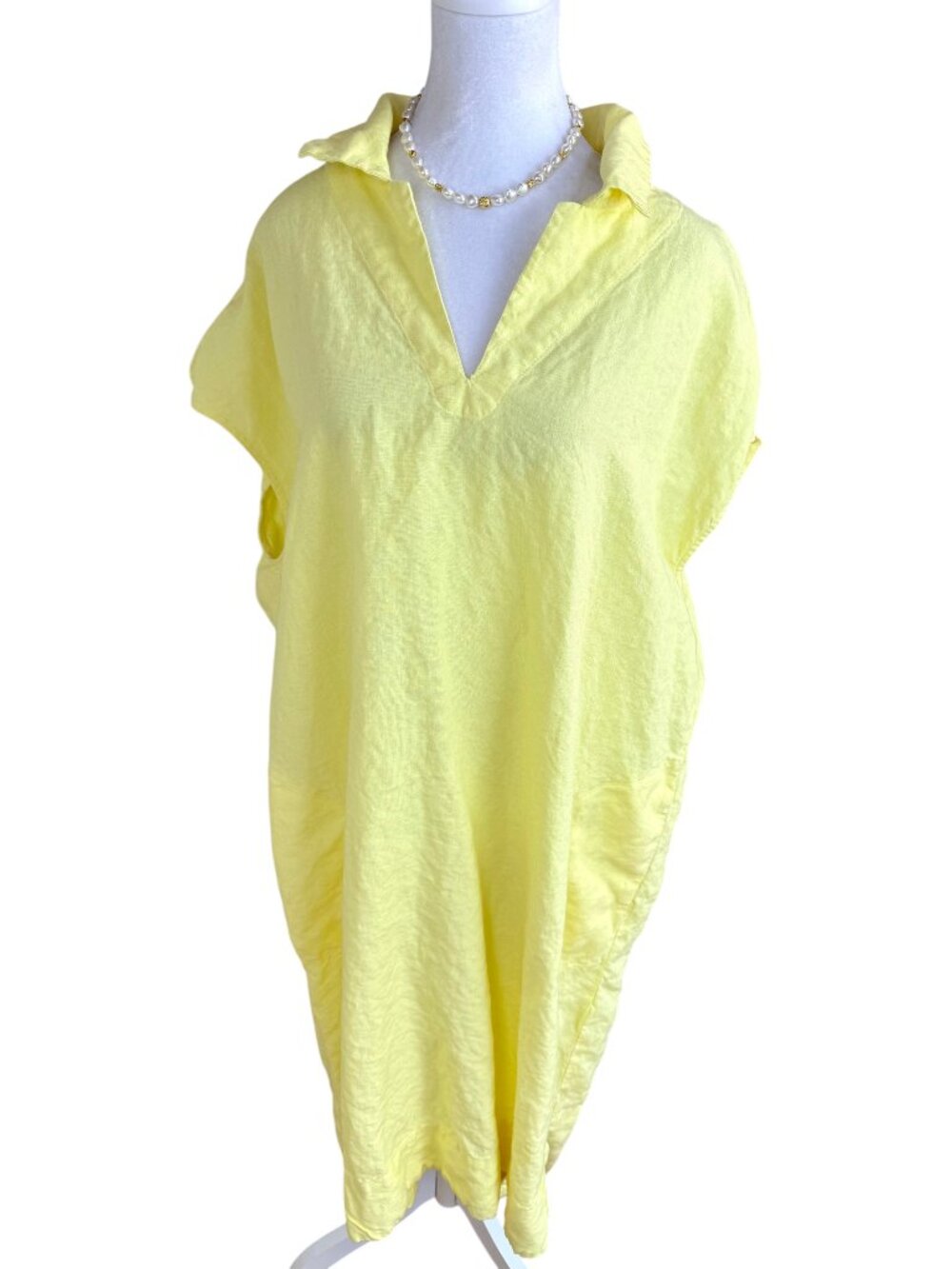 Chico’s Linen Dress Yellow Split Neck Collar Short Sleeves Plus (2X)